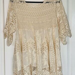 Cream Asymmetrical Flutter Sleeve Blouse